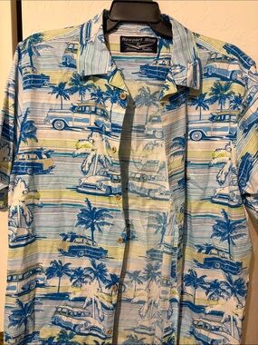 Newport Blue Men’s Short-Sleeve Button-Down Shirt in Blue and Yellow XL